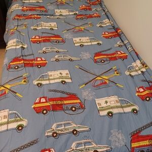 Company Store Kids Rescue Vehicles Twin Percale Duvet Cover & Sham EUC